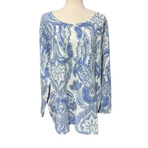 Soft Surroundings Kasey Tunic Sweater Blue Paisley Size 1X NWT Ribbed Floral